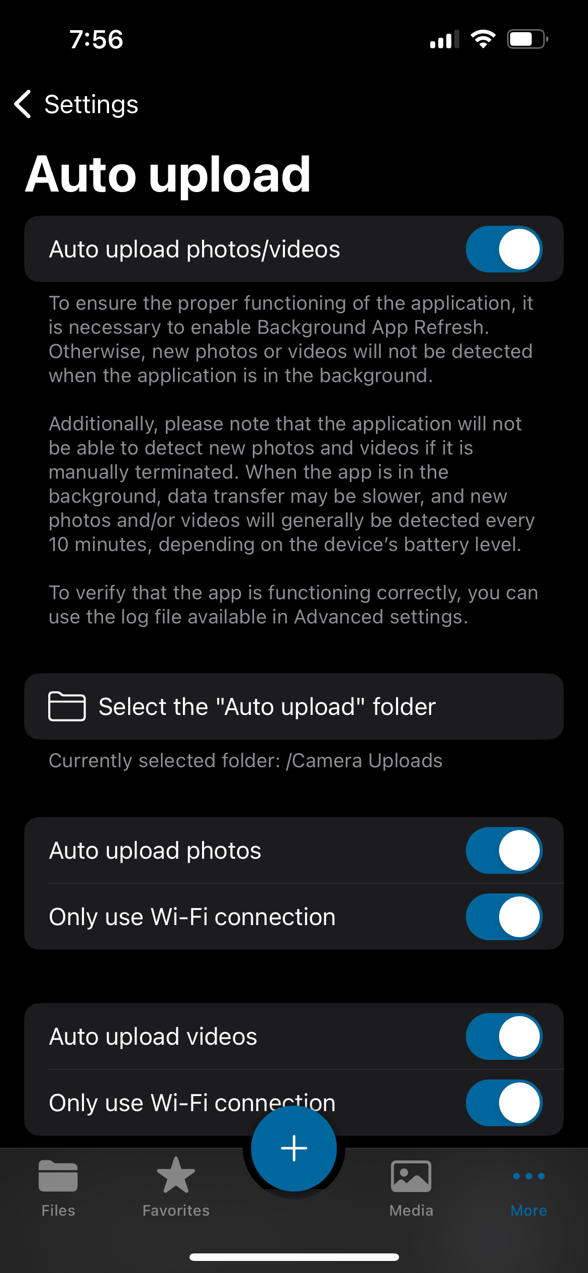 Nextcloud mobile app auto upload settings